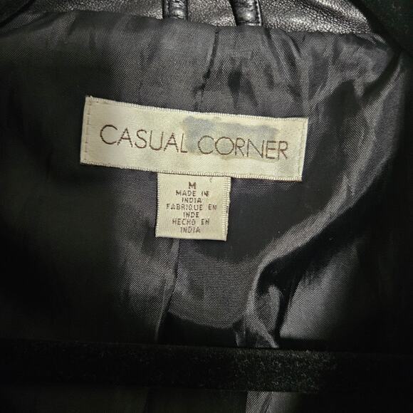 Black Leather Jacket Long Medium Buttons Pockets 90s 00s Y2k Vintage Above Knee - Picture 4 of 6